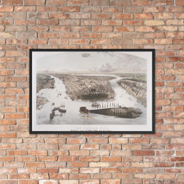 The Empire City, Birdseye View of New York and Environs - John Bachmann - 1855 - Photo Paper Framed Poster Museum quality 7746437