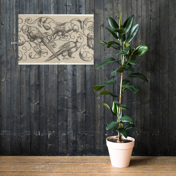 Frieze with Nine Birds Perched on a Vine - Franz Isaac Brun - ca. 1555–1610 - Paper Poster Museum quality 7748781