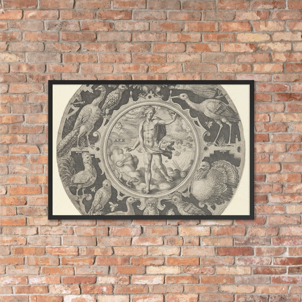 'Aer' in a Decorative Border with Birds, from a Series of Circular Designs with the Four Elements - Crispijn de Passe the Elder - 1590–1612 - Photo Paper Framed Poster Museum quality 7725305