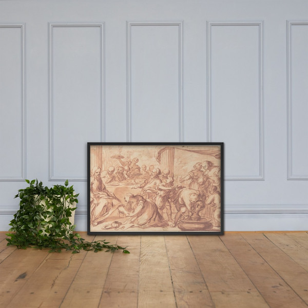 Mary Magdalen Washing Christ's Feet - Anonymous, Italian, Roman-Bolognese, 17th century - 17th century - Matte Paper Framed Poster Museum quality 7745249