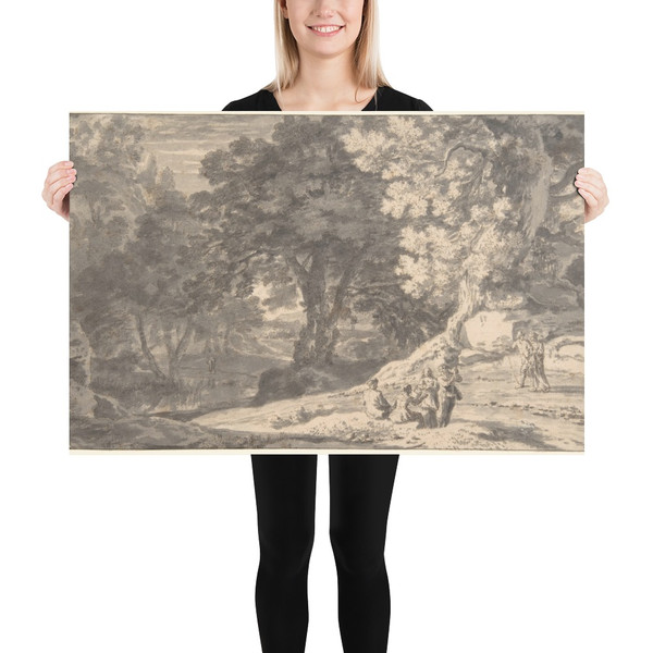 A Wooded Landscape with Travellers by the Roadside, a Stream beyond - Herman van Swanevelt - 17th century - Paper Poster Museum quality 7742253