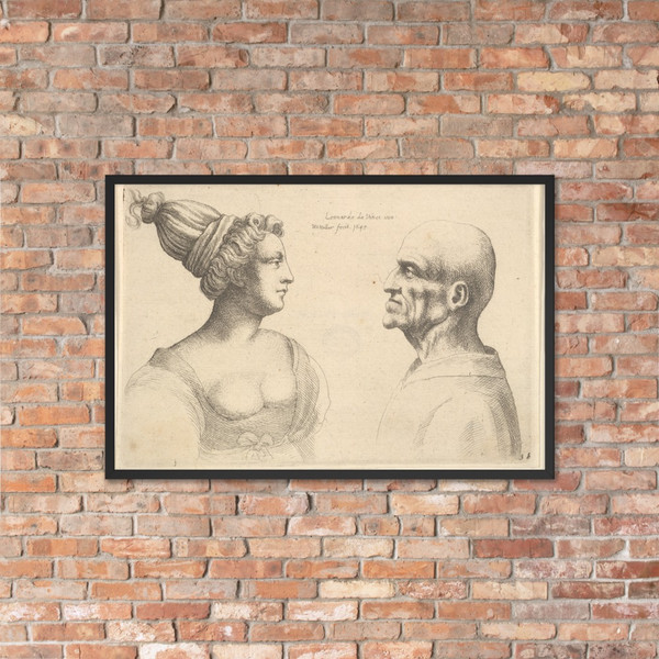 A female with hair tied back and a bald male facing each other - Wenceslaus Hollar - 1645 - Photo Paper Framed Poster Museum quality 7741448