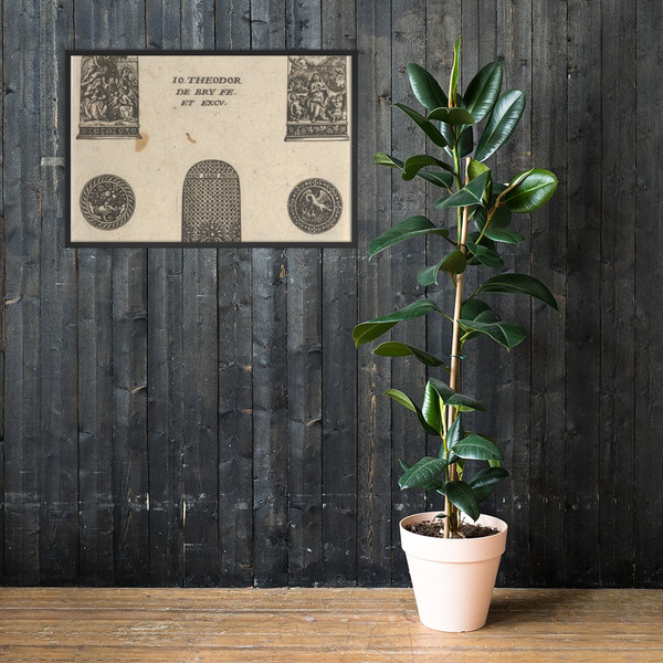 Horizontal Panel with Three Thimble Designs and Two Medallions - Johann Theodor de Bry - 1580–1600 - Matte Paper Framed Poster Museum quality 7748816