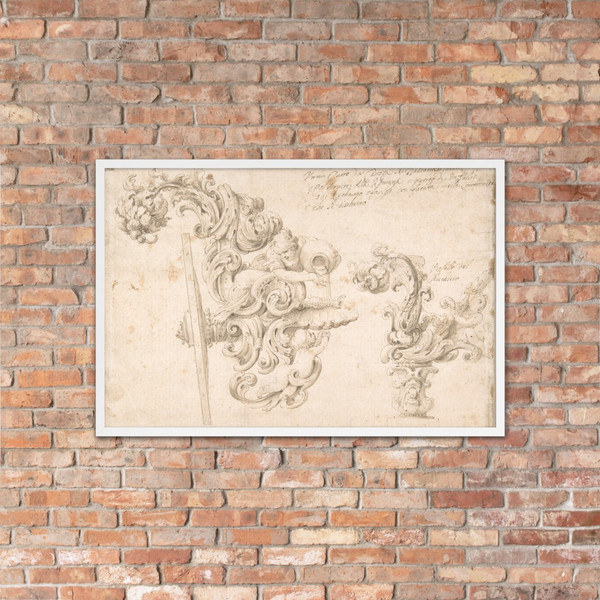 Design for the Rear of a Coach with a Girl Pouring Water into a Shell - Anonymous, Italian, 17th century - 17th century - Matte Paper Framed Poster Museum quality 7741365