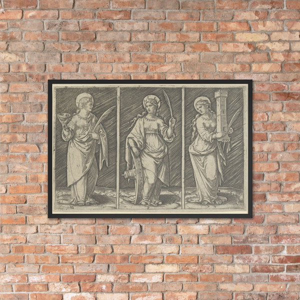Saint Barbara (left), Saint Catherine, (center), Saint Lucy (right) - Marcantonio Raimondi - ca. 1500–1527 - Photo Paper Framed Poster Museum quality 7742697