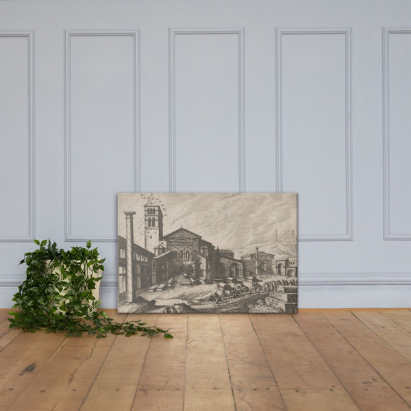 City with a Column and a Church, from the series Roman Ruins and Buildings - Johannes van Doetecum I - 1562 - Canvas Museum quality 7739063