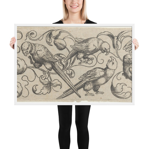 Frieze with Nine Birds Perched on a Vine - Franz Isaac Brun - ca. 1555–1610 - Photo Paper Framed Poster Museum quality 7748811