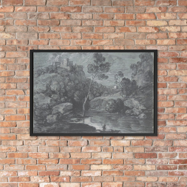 Mountain Landscape with a Castle and a Boatman - Thomas Gainsborough - mid-to-late 1780s - Photo Paper Framed Poster Museum quality 7743307