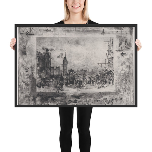 Westminster Bridge, or Westminster Clock Tower - Félix-Hilaire Buhot - 1860–98 - Photo Paper Framed Poster Museum quality 7738145