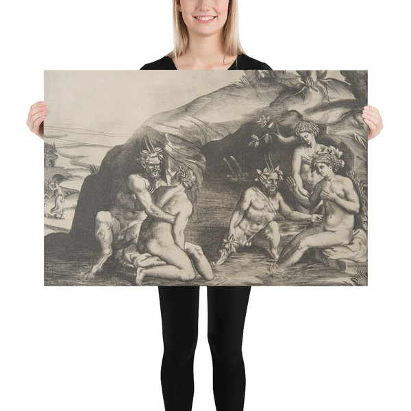 Nymphs and Satyrs bathing - Giulio Bonasone - 1531–76 - Canvas Museum quality 7704838