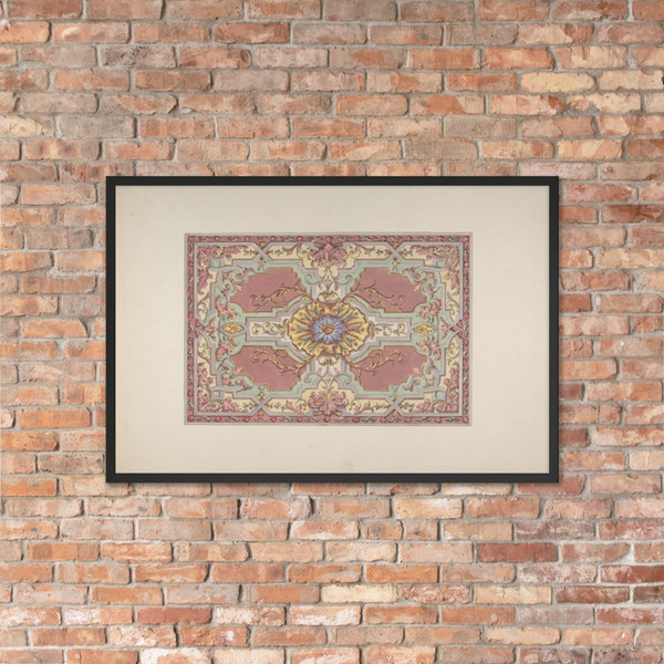 Design for a Painted Ceiling with Strapwork and Foliage on a Rose Background - Jules-Edmond-Charles Lachaise - second half 19th century - Photo Paper Framed Poster Museum quality 7738403