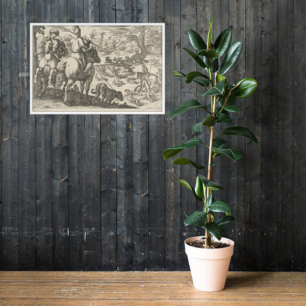 Ostrich Hunt, from 'Hunting Scenes VI' - Antonio Tempesta - 1609 - Matte Paper Framed Poster Museum quality 7737461