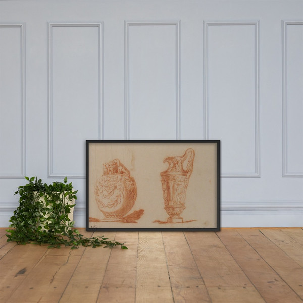 Designs for Two Vases - Anonymous, French, 18th century - 18th century - Matte Paper Framed Poster Museum quality 7743626