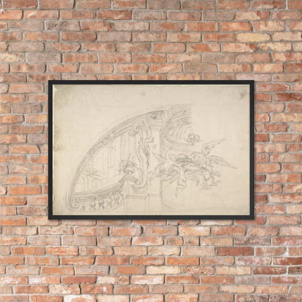 Sketch for the Rear Arched Area of a Chapel, with an Angel and Three Putti Holding Up a Plate with the Head of the Baptist - Anonymous, Italian, Piedmontese, 18th century - 1700–1780 - Matte Paper Framed Poster Museum quality 7745449