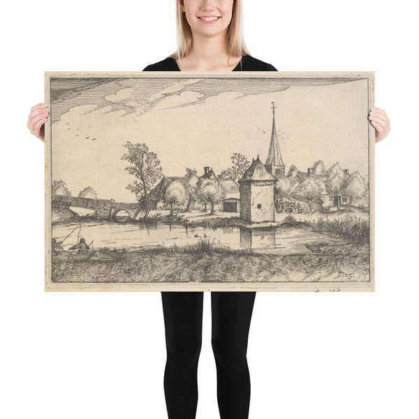 Pond and a Village, plate 15 from Regiunculae et Villae Aliquot Ducatus Brabantiae - Claes Jansz. Visscher - ca. 1610 - Paper Poster Museum quality 7723467