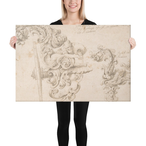 Design for the Rear of a Coach with a Girl Pouring Water into a Shell - Anonymous, Italian, 17th century - 17th century - Canvas Museum quality 7741370