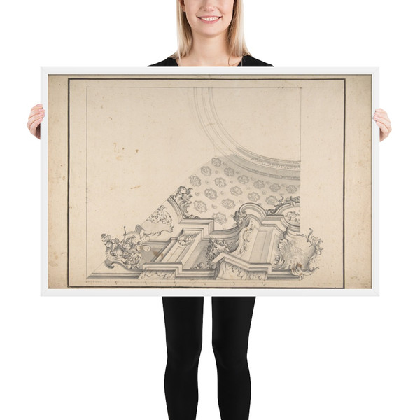 One Half Design for a Painted Ceiling with Central Oval Left Blank - Anonymous, Italian, Piedmontese, 18th century - 1700–1780 - Matte Paper Framed Poster Museum quality 7745493