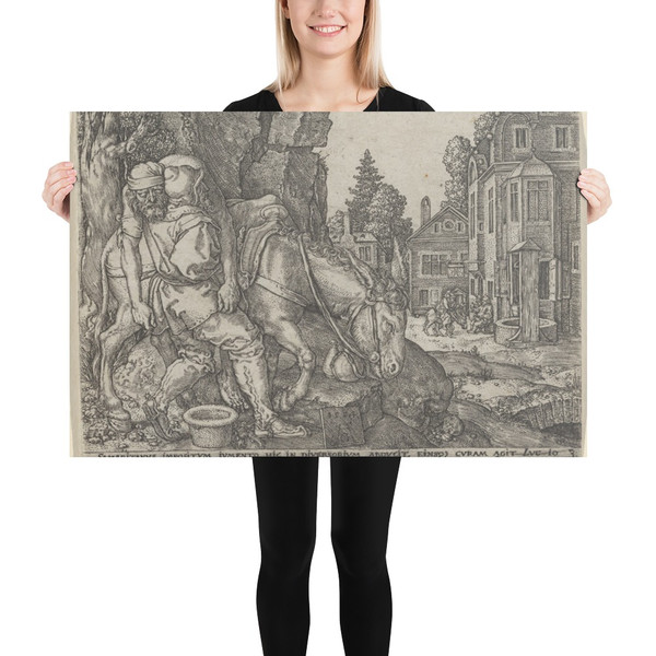 The Good Samaritan Putting the Traveller on His Donkey, from The Parable of the Good Samaritan - Heinrich Aldegrever - 1554 - Photo Paper Poster Museum quality 7741078