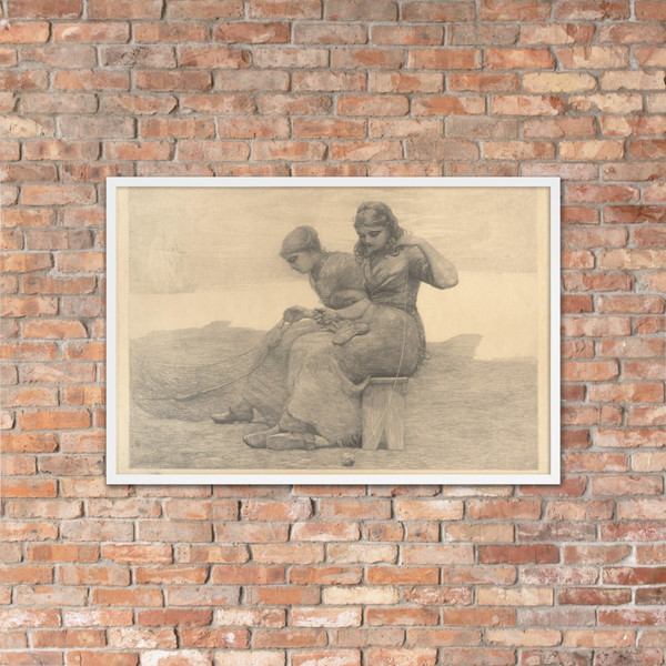 Mending the Tears - Winslow Homer - 1888 - Matte Paper Framed Poster Museum quality 7738781