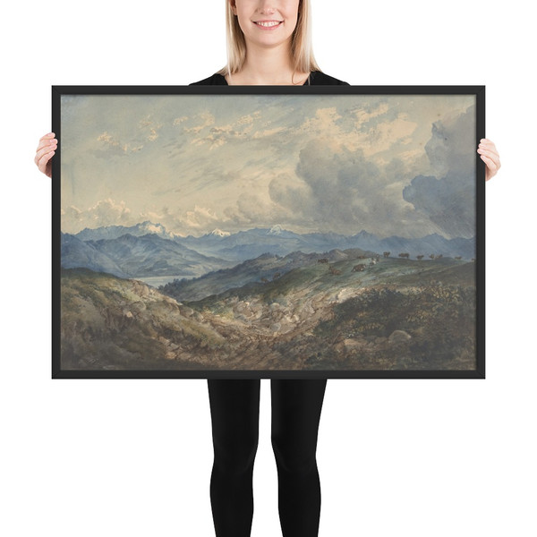 Mountainous Landscape with Approaching Thunderstorm - Anonymous, German, 19th century - 19th century - Photo Paper Framed Poster Museum quality 7740252