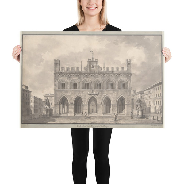 View of the Palazzo Pubblico (Palazzo Comunale), Piacenza - Giulio Aluisetti - 1820's - Paper Poster Museum quality 7739500
