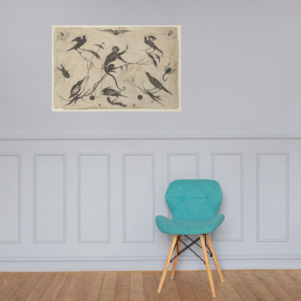 Blackwork Design for Goldsmithwork with Monkey, Birds, and Insects - Mathais Beitler - 1582–1616 - Paper Poster Museum quality 7748167