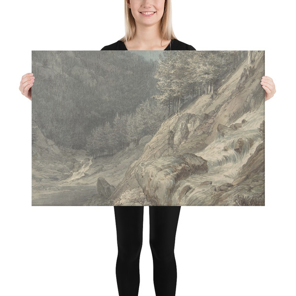 Mountainous Landscape with a River - Johann Wilhelm Schirmer - 1807–63 - Canvas Museum quality 7740000