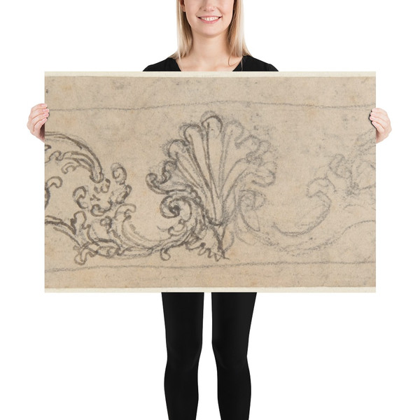 Design for a Frieze Decorated With a Palmette and Tendrils (recto); Two Designs for a Rosette (verso) - Giovanni Battista Foggini - 1652–1725 - Photo Paper Poster Museum quality 7741397