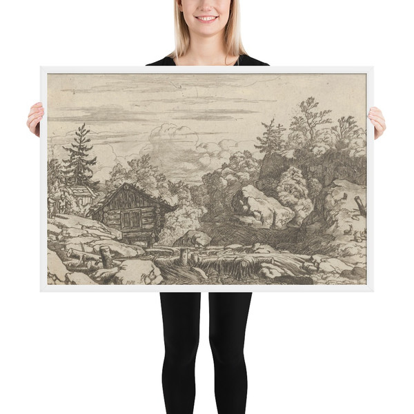 The Cottages at the Bank - Allart van Everdingen - Photo Paper Framed Poster Museum quality 7739185