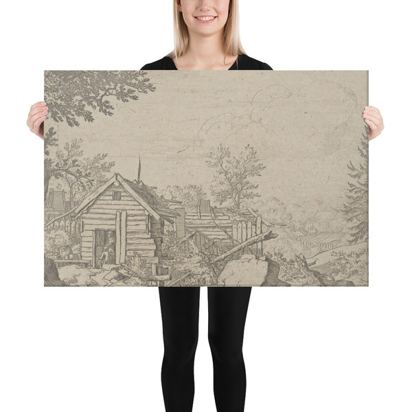 Two Men in the Door of the Hut - Allart van Everdingen - 17th century - Canvas Museum quality 7724459