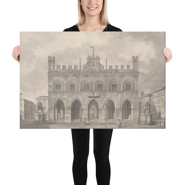 View of the Palazzo Pubblico (Palazzo Comunale), Piacenza - Giulio Aluisetti - 1820's - Canvas Museum quality 7739515