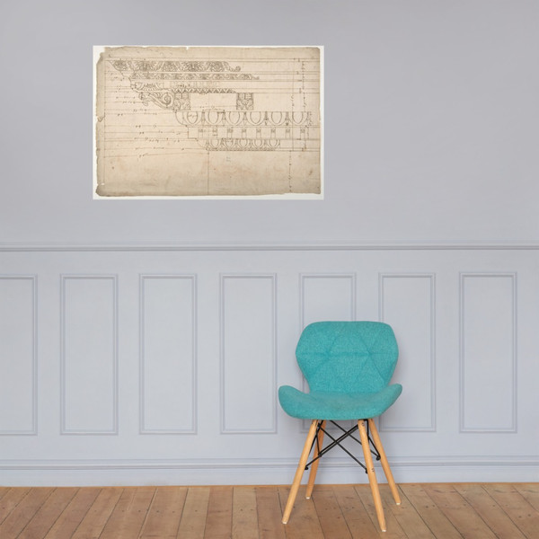 Temple of Minerva, elevation of cornice (recto) Temple of Minerva, elevation of capital and base (verso) - Anonymous, French, 16th century - early to mid-16th century - Paper Poster Museum quality 7738047