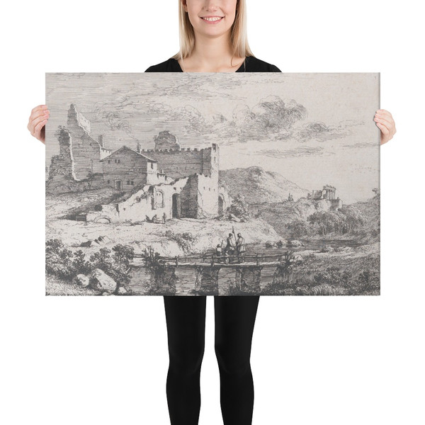 Small Bridge on Three Piers - Jean Jacques de Boissieu - 1773 - Canvas Museum quality 7745854