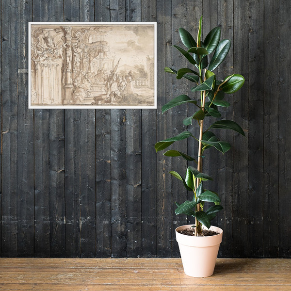 Design for a Stage Set: Solomon Receiving the Queen of Sheba under a Baldacchino, with Fantastical Architecture and a Gardenscape. - Carlo Galli Bibiena - 1728–78 - Photo Paper Framed Poster Museum quality 7743164