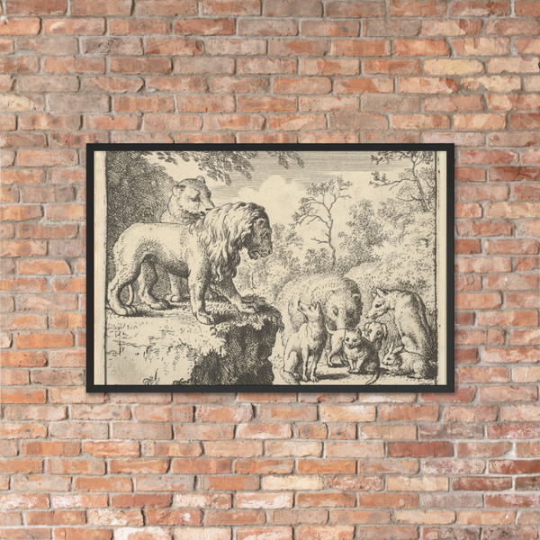 The Lion and the Lioness Pardon Renard and Order the Other Animals to Forget His Crimes from Hendrick van Alcmar's Renard The Fox - Allart van Everdingen - 1650–75 - Matte Paper Framed Poster Museum quality 7724964