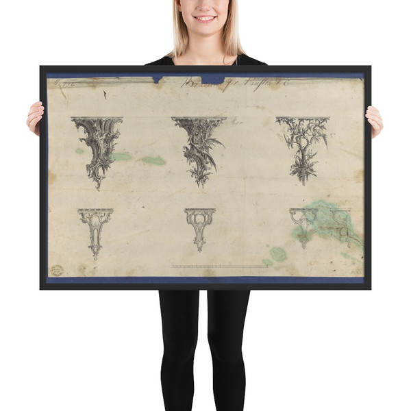 Brackets for Bustos, in Chippendale Drawings, Vol. I - Thomas Chippendale - 1754 - Matte Paper Framed Poster Museum quality 7748107