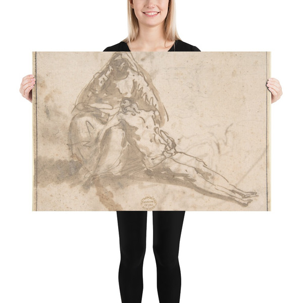 Pietà (recto); Sketches of Kneeling Figures, Putto (verso) - Domenico Mondo - 1760–1806 - Paper Poster Museum quality 7746213