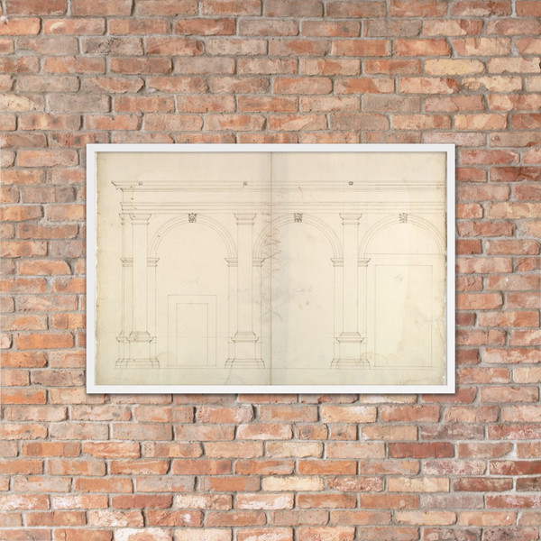 S. Maria in Domnica, portico, elevation (recto) blank (verso) - Anonymous, French, 16th century - early to mid-16th century - Photo Paper Framed Poster Museum quality 7740700