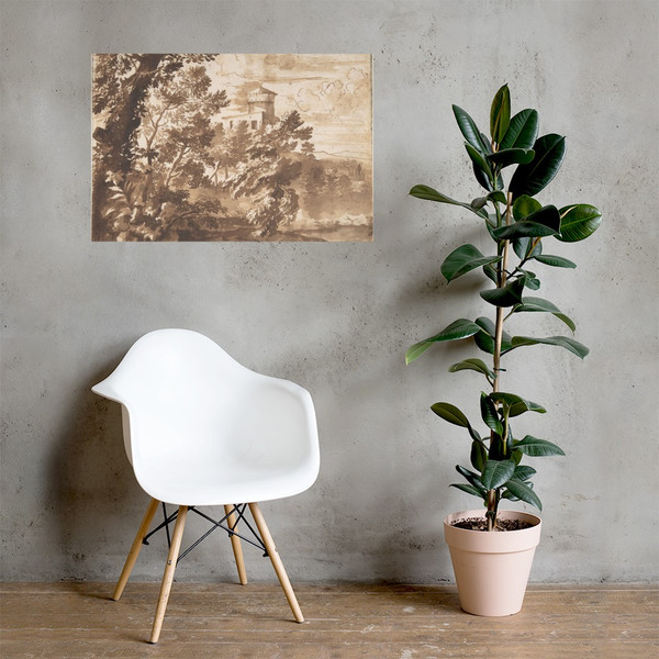 Wooded Landscape with a Tower - Anonymous, French, 17th century - 17th century - Photo Paper Poster Museum quality 7746296