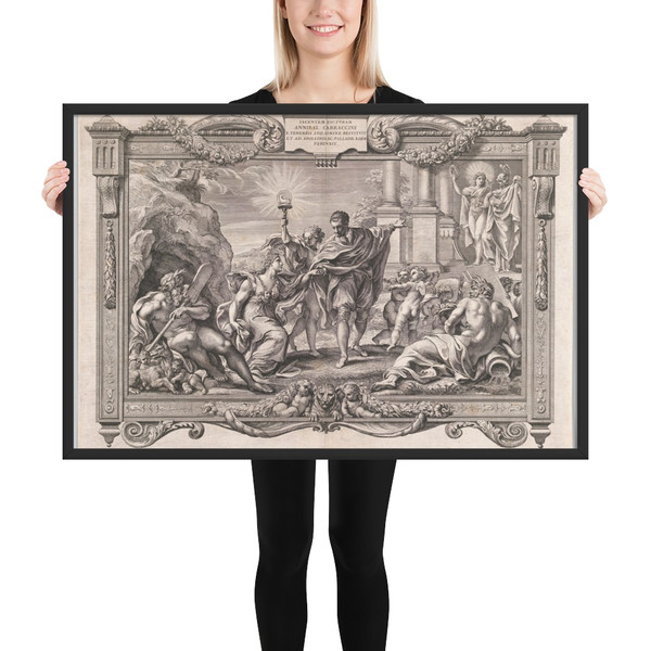 Annibale Carracci Introduces Painting to Apollo and Minerva - Pietro Aquila - 1674 - Matte Paper Framed Poster Museum quality 7724155