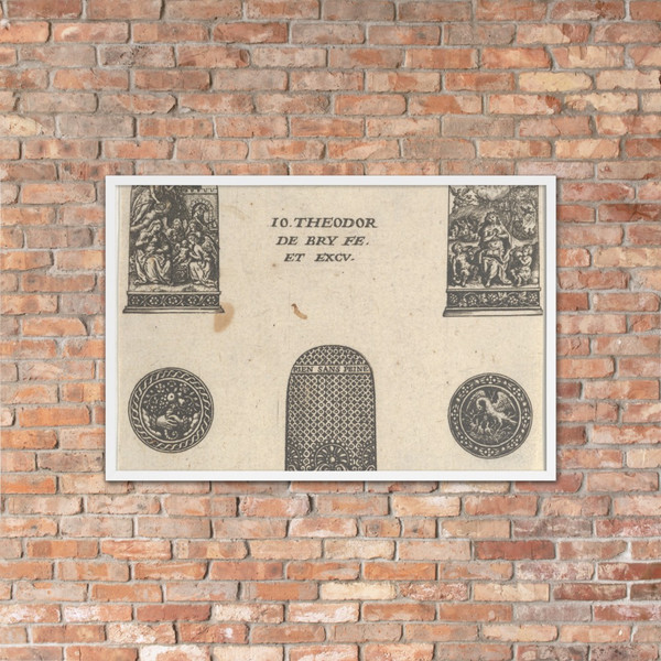 Horizontal Panel with Three Thimble Designs and Two Medallions - Johann Theodor de Bry - 1580–1600 - Photo Paper Framed Poster Museum quality 7737443