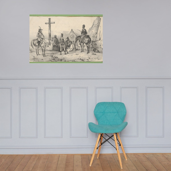 Soldiers gathered in front of a church with priests and a crucifix - Victor Adam - mid–19th century - Paper Poster Museum quality 7724841