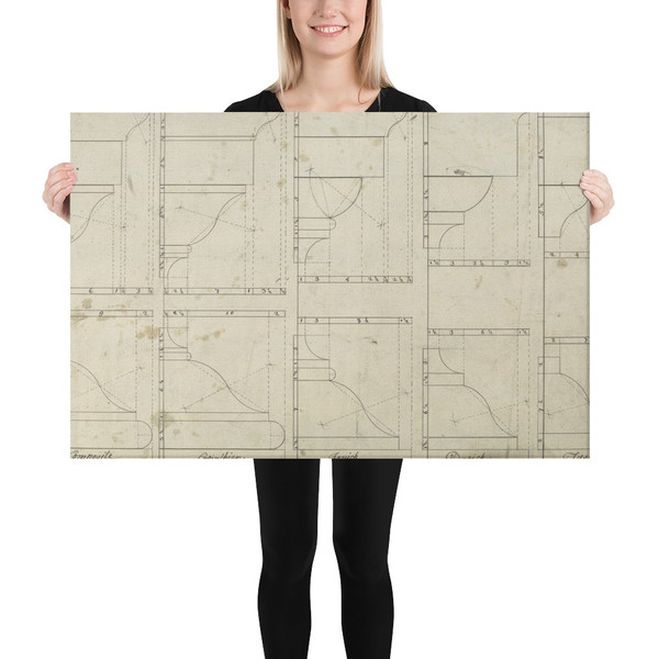 Bases and Caps of the Pedestals of Each Order, in Chippendale Drawings, Vol. I - Thomas Chippendale - 1753 - Canvas Museum quality 7747945