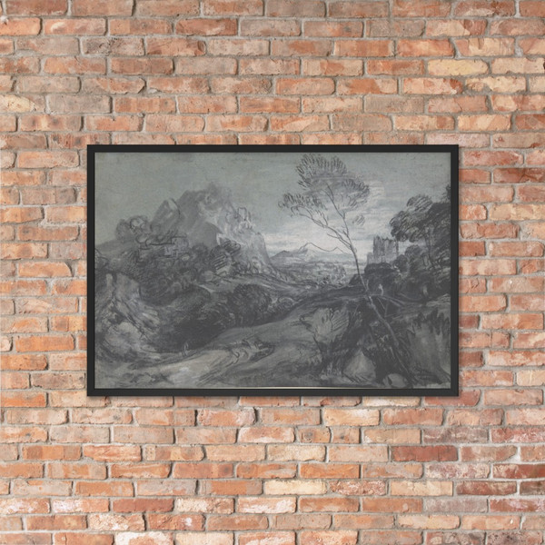 Mountain Landscape with Figures and Buildings - Thomas Gainsborough - mid-to-late 1780s - Matte Paper Framed Poster Museum quality 7743284