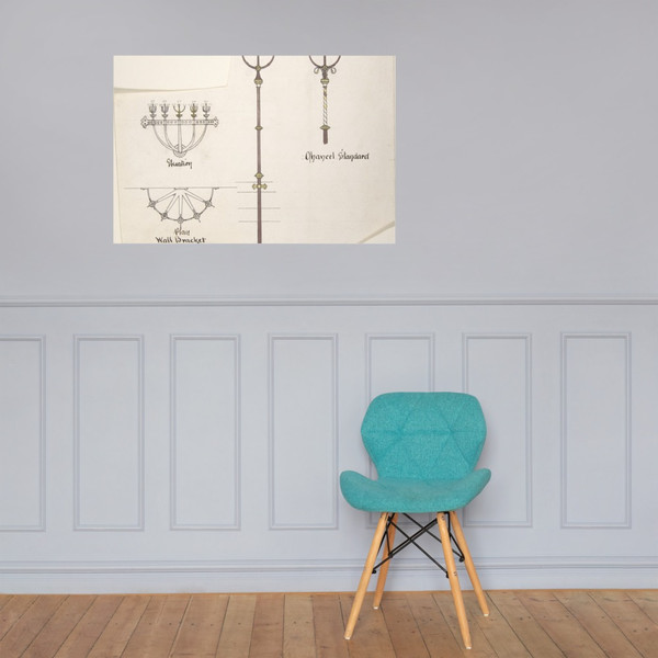 Designs for Church Lights: Wall Bracket, Nave Standard, Chancel Standard - Richardson Ellson & Co. - ca. 1880 - Paper Poster Museum quality 7724344