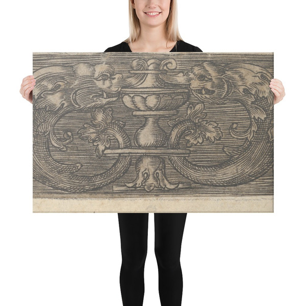 Copy of a Panel with Two Dolphins Facing a Vessel at Center - Jacob Binck - after 1520 - Canvas Museum quality 7748104