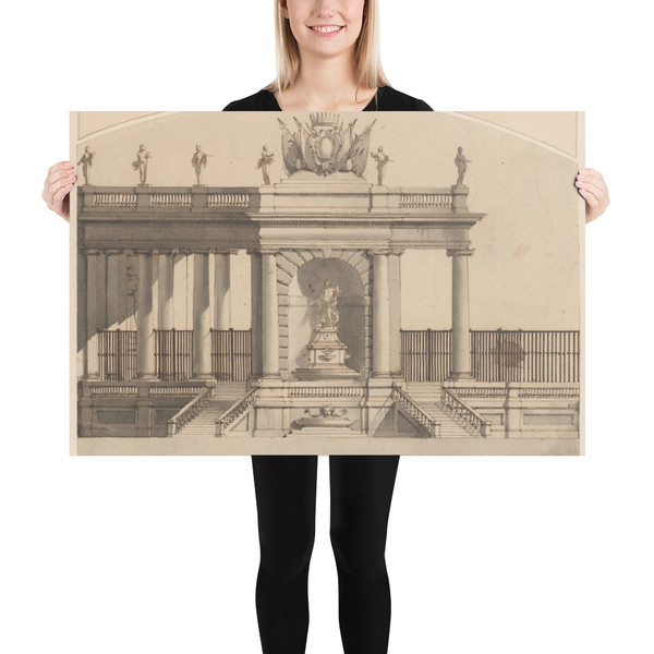 Colonnade and Fountain with a Crowned Armorial Shield - Anonymous, Italian, second half of the 18th century - ca. 1750–1800 - Paper Poster Museum quality 7741682