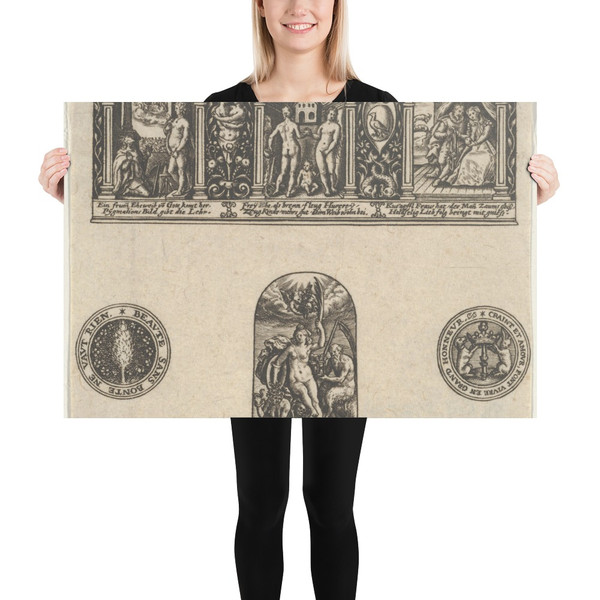 Horizontal Panel with a Thimble Design Below a Frieze with Three Scenes in Arches - Johann Theodor de Bry - 1580–1600 - Photo Paper Poster Museum quality 7737628