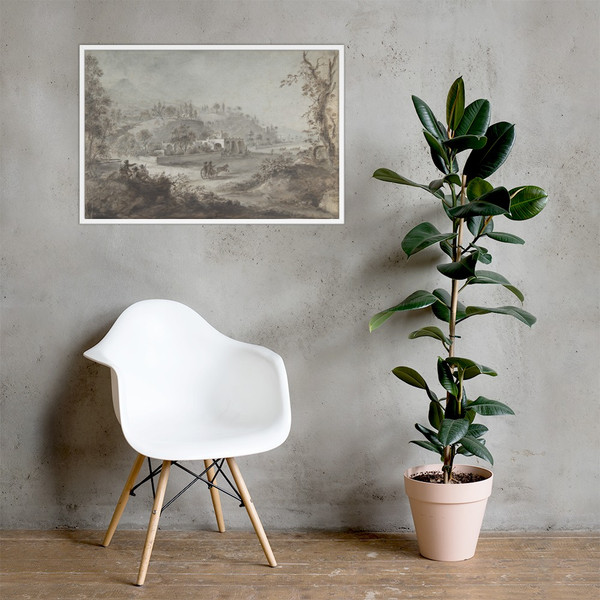 Landscape Prospect with a Buggy and a Herd of Goats - Giuseppe Zocchi - 1711–67 - Matte Paper Framed Poster Museum quality 7743864