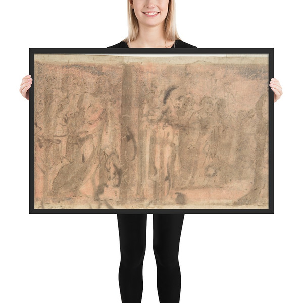 Study of a Scene of Martyrdom (recto); Study of Three Figures (verso) - Anonymous, Italian, 16th century - 16th century - Matte Paper Framed Poster Museum quality 7743210